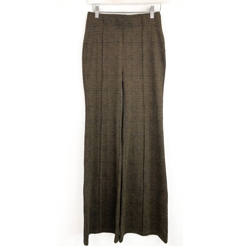 Free People Womens Plaid Flare Pants XS High Rise Pull On Office Dark Academia